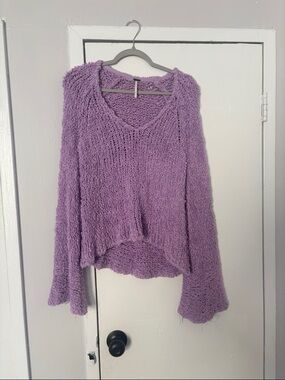 Free People Lavender Plush V-Neck Sweater